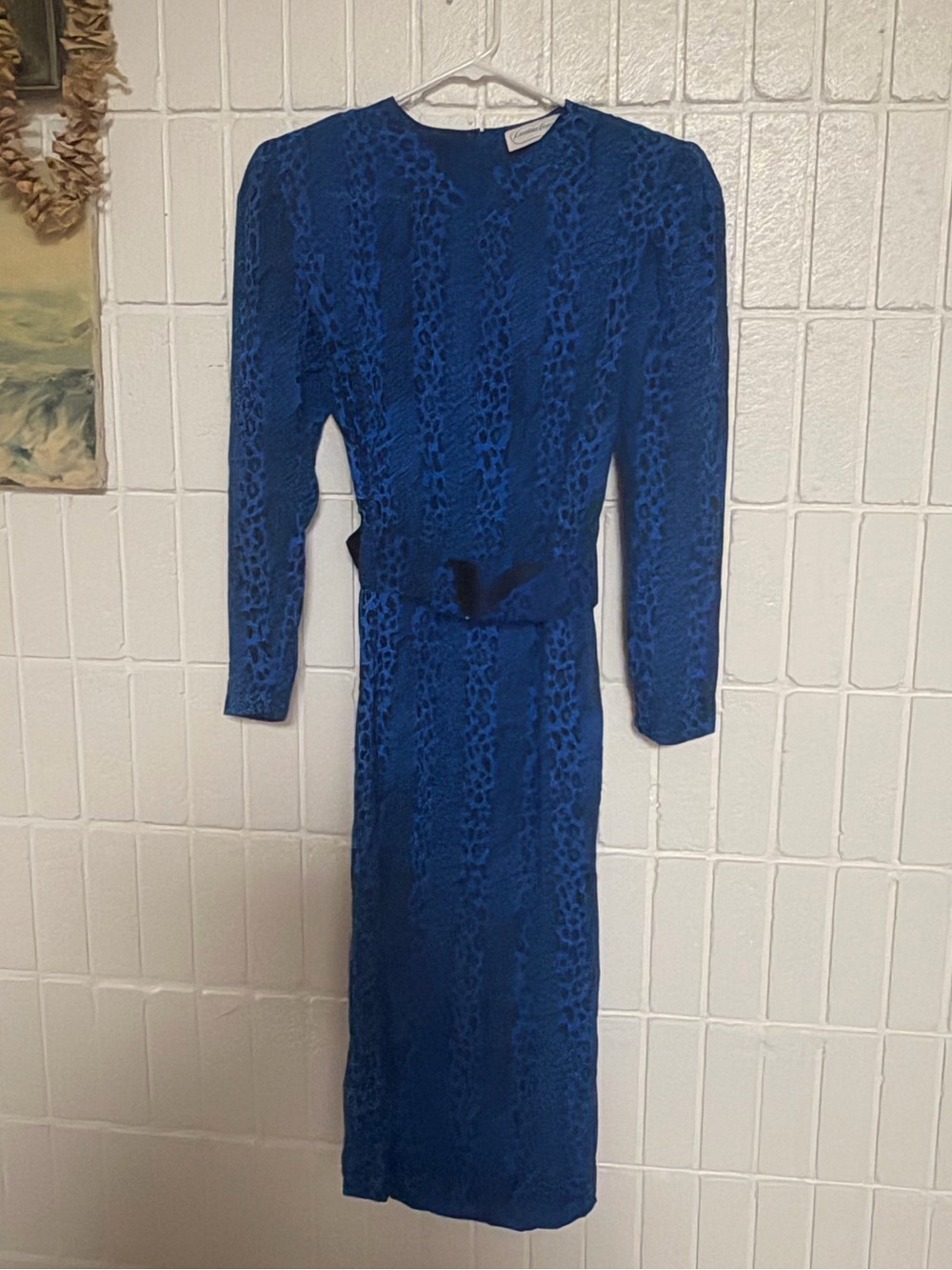 Leslie Fay Royal Blue Lace Long-Sleeve Midi Dress